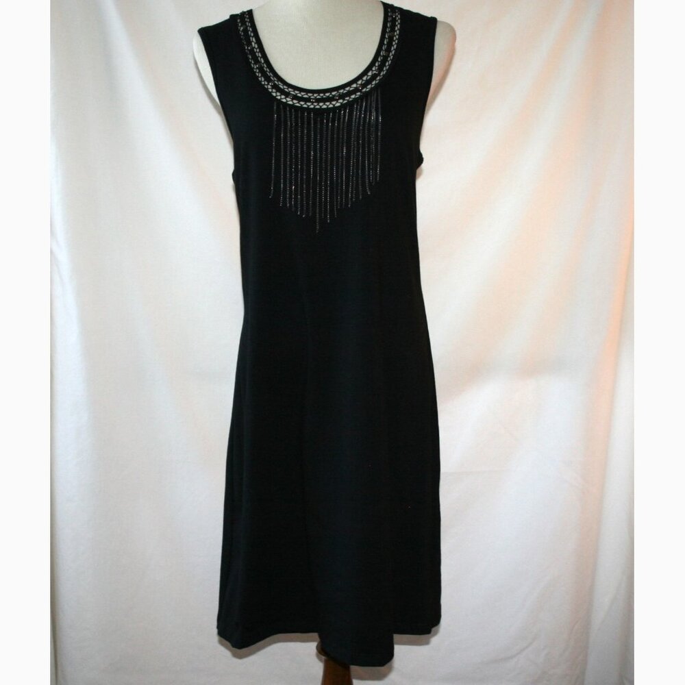*New* Susan Lawrence Black S/L Dangle Chain Dress Medium